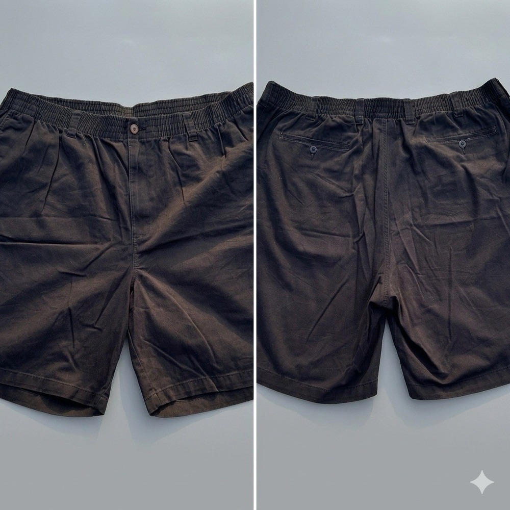 HB Mens Elastic Waist Shorts 2XL Black Charcoal Cotton Twill Casual Relaxed Fit
